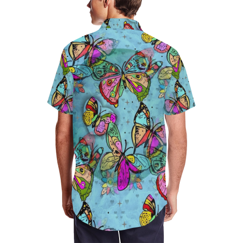 Butterfly popart by Nico Bielow Men's Short Sleeve Shirt with Lapel Collar (Model T54)