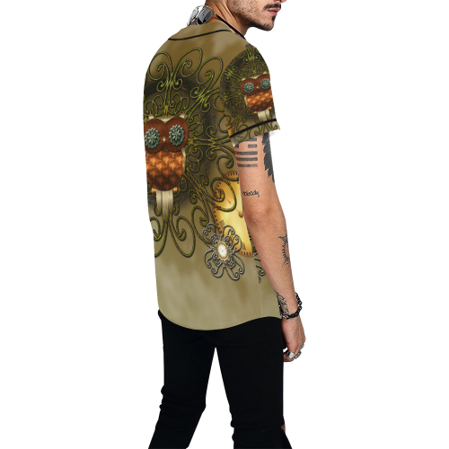 Steampunk cute owl All Over Print Baseball Jersey for Men (Model T50)