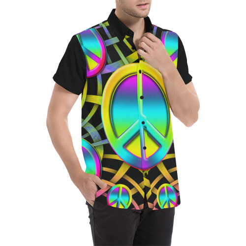 Neon Colorful PEACE pattern Men's All Over Print Short Sleeve Shirt (Model T53)