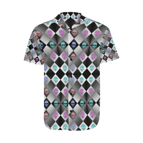 Checkered Skulls Men's Short Sleeve Shirt with Lapel Collar (Model T54)
