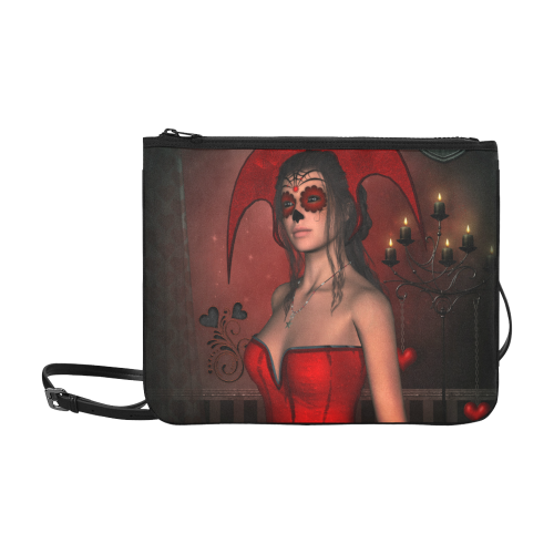Awesome lady with sugar skull face Slim Clutch Bag (Model 1668)