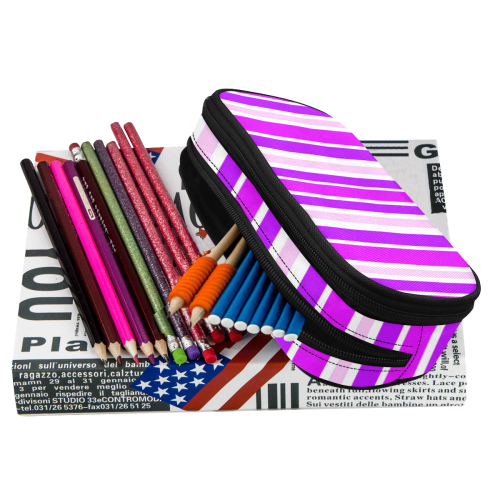 Summer Purples Stripes Pencil Pouch/Large (Model 1680)