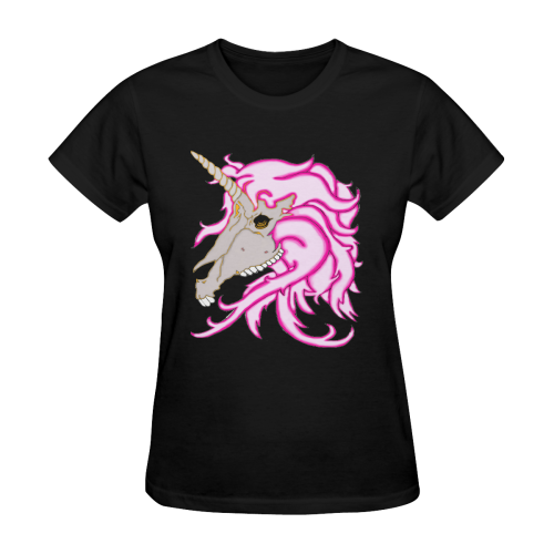 Unicorn Skull Black Women's T-Shirt in USA Size (Two Sides Printing)