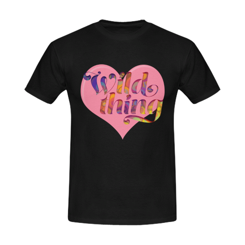 Wild Thing Pink Heart on Black Men's T-Shirt in USA Size/Large (Front Printing Only)