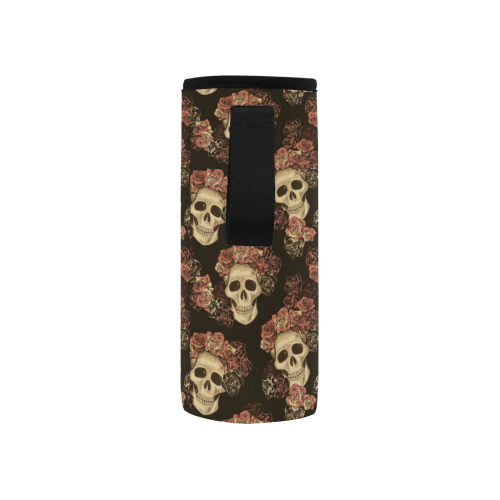 Skull and Rose Pattern Neoprene Water Bottle Pouch/Small