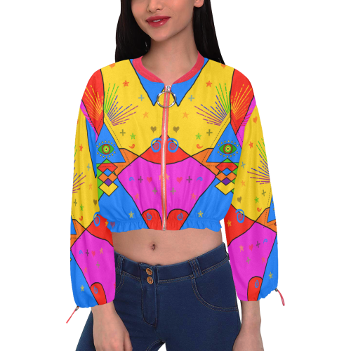 All Seeing Eye Popart Cropped Chiffon Jacket for Women (Model H30)