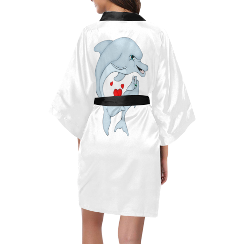 Dolphin Love White/Black Kimono Robe