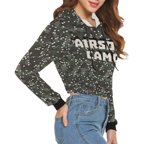 funny airsoft and paintball gamer woodland camouflage design parody All Over Print Crop Hoodie for Women (Model H22)