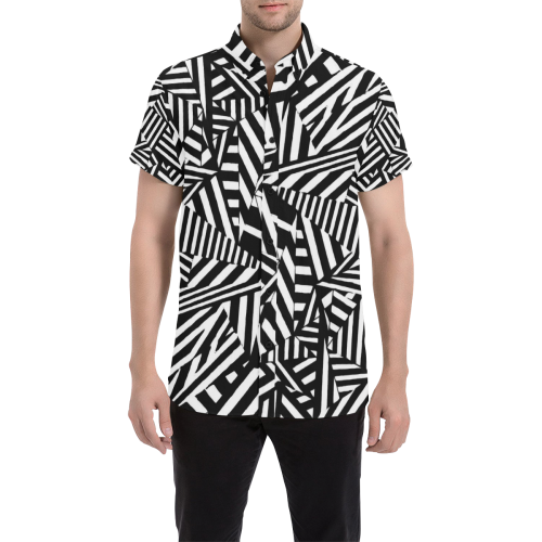 Black and White Geometric Abstract Men's All Over Print Short Sleeve Shirt (Model T53)