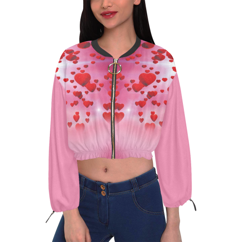 lovely romantic sky heart pattern for valentines day, mothers day, birthday, marriage Cropped Chiffon Jacket for Women (Model H30)