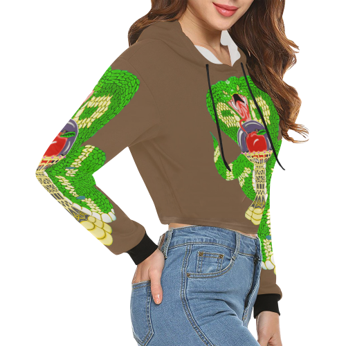 Good And Evil Brown All Over Print Crop Hoodie for Women (Model H22)