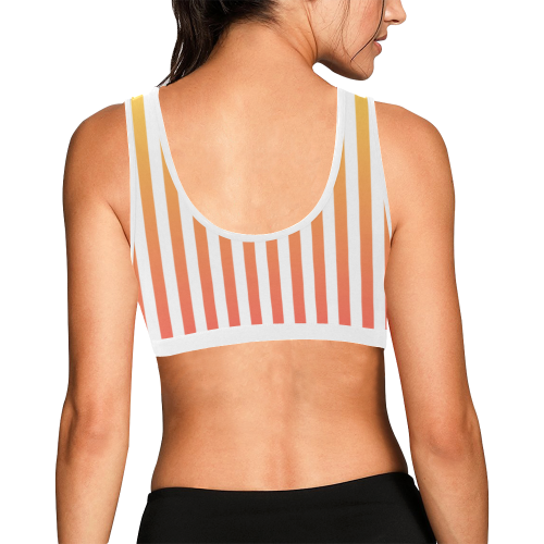 Yellow Orange Stripes on White Women's All Over Print Sports Bra (Model T52)
