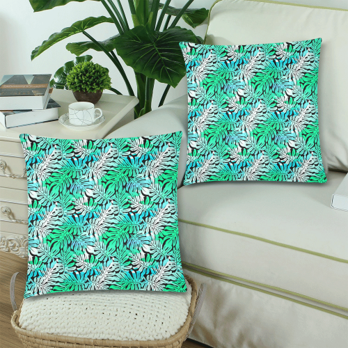 Green Leaves Tropical Custom Zippered Pillow Cases 18"x 18" (Twin Sides) (Set of 2)