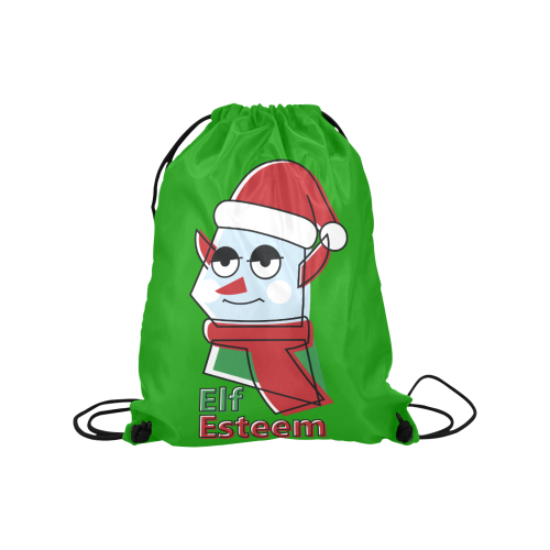 Elf Esteem CHRISTMAS GREEN Medium Drawstring Bag Model 1604 (Twin Sides) 13.8"(W) * 18.1"(H)