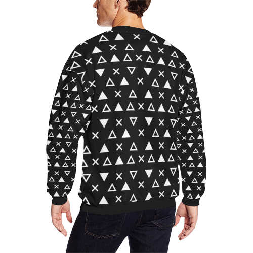 Geo Line Triangle Men's Oversized Fleece Crew Sweatshirt (Model H18)