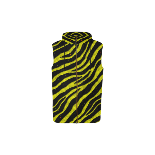 Ripped SpaceTime Stripes - Yellow All Over Print Sleeveless Zip Up Hoodie for Kid (Model H16)