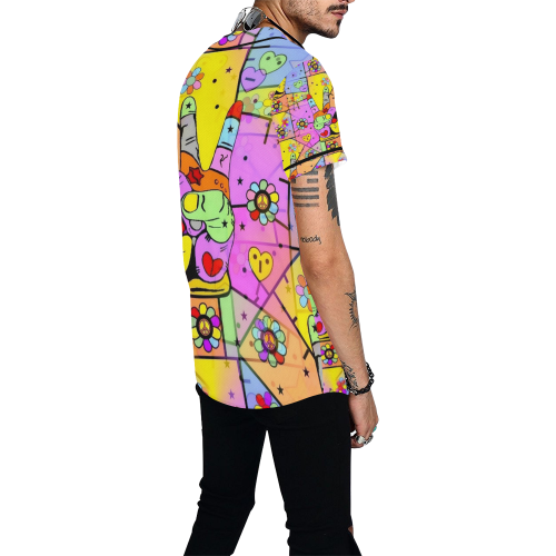 Peace Popart by Nico Bielow All Over Print Baseball Jersey for Men (Model T50)