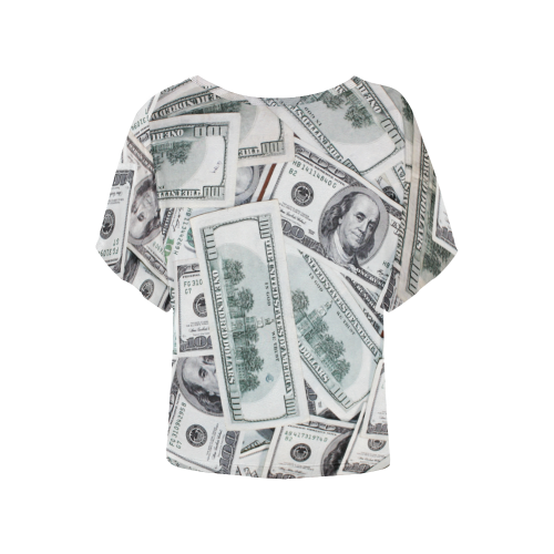 Cash Money / Hundred Dollar Bills Women's Batwing-Sleeved Blouse T shirt (Model T44)