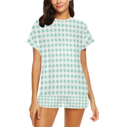 Mint Green Gingham Women's Short Pajama Set