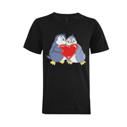 Penguin Love Black Men's V-Neck T-shirt (USA Size) (Model T10)