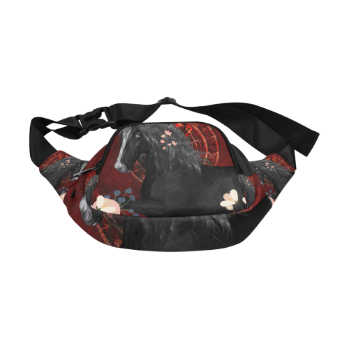 Black horse with flowers Fanny Pack/Small (Model 1677)