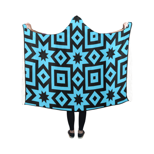 Blue/Black Geometric Pattern Hooded Blanket 50''x40''