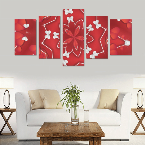 Love and Romance Red and White Hearts and Butterfl Canvas Print Sets C (No Frame)