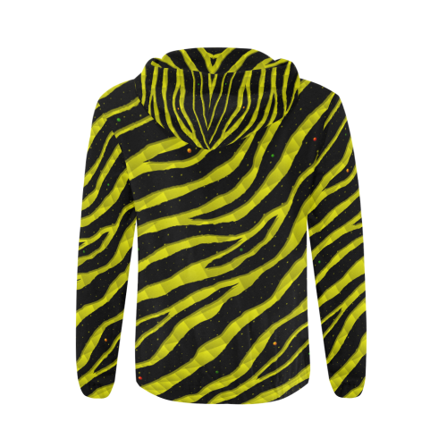 Ripped SpaceTime Stripes - Yellow All Over Print Full Zip Hoodie for Men (Model H14)
