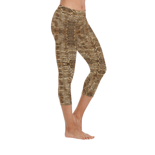 Glamour Golden Python Women's Low Rise Capri Leggings (Invisible Stitch) (Model L08)