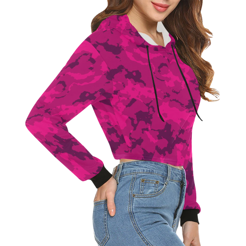 pink Camouflage All Over Print Crop Hoodie for Women (Model H22)