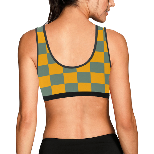 Yellow-Green Checkered Pattern Women's All Over Print Sports Bra (Model T52)