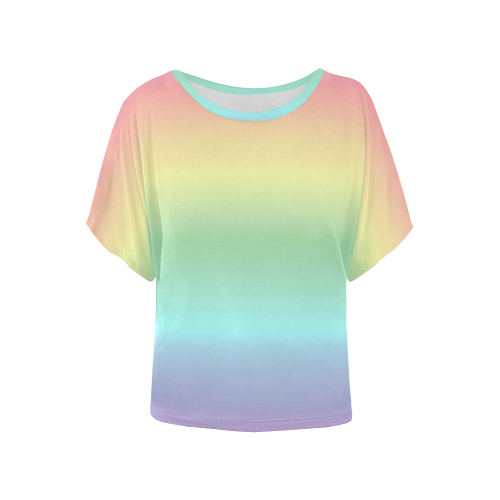 Pastel Rainbow Women's Batwing-Sleeved Blouse T shirt (Model T44)