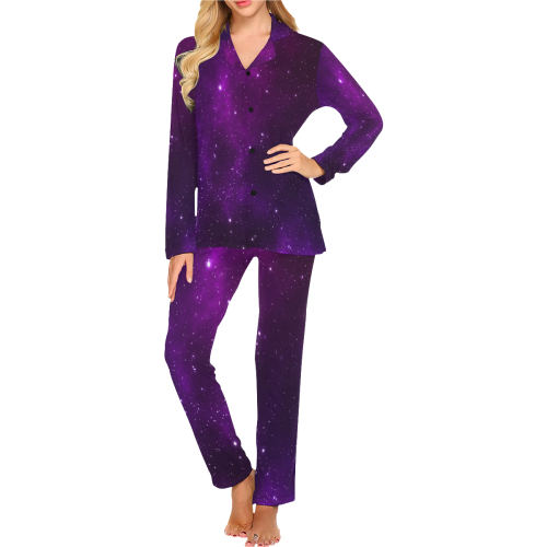 Pink Galaxy Fuchsia Universe Women's Long Pajama Set