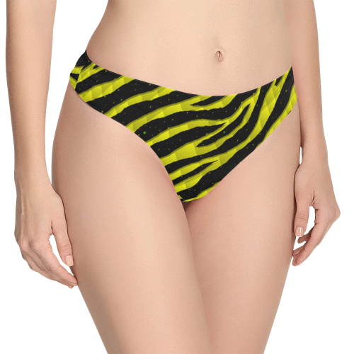 Ripped SpaceTime Stripes - Yellow Women's All Over Print Thongs (Model L30)