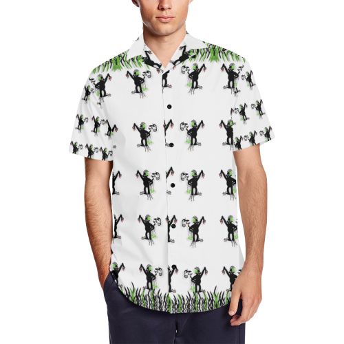 Floral Monkey with hairstyle Men's Short Sleeve Shirt with Lapel Collar (Model T54)