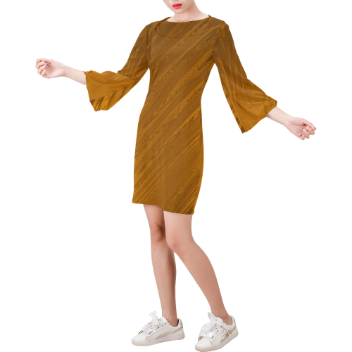 Golden Lattice Bell Sleeve Dress (Model D52)