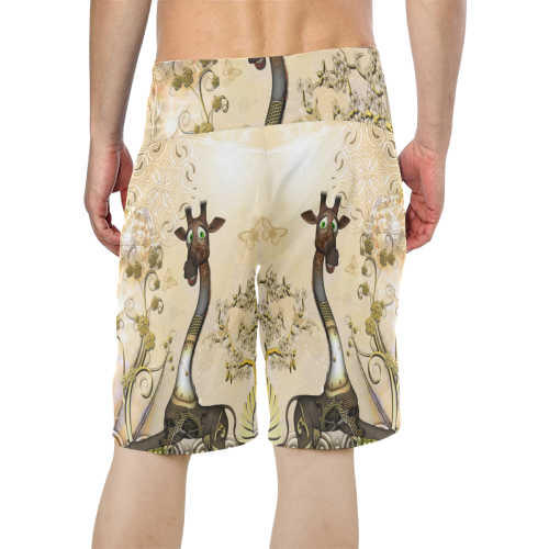Funny steampunk giraffe Men's All Over Print Board Shorts (Model L16)
