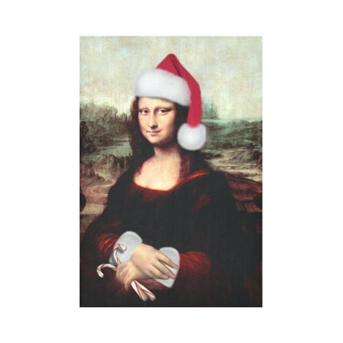 Christmas Mona Lisa with Santa Hat Cotton Linen Wall Tapestry 60"x 90"