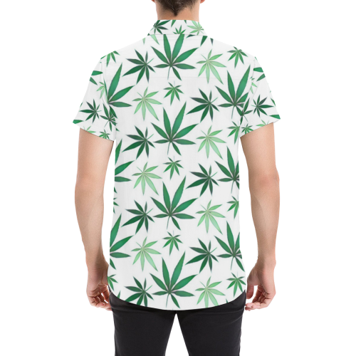 Weed Leaf 420 Pattern Button Down Men's All Over Print Short Sleeve Shirt (Model T53)