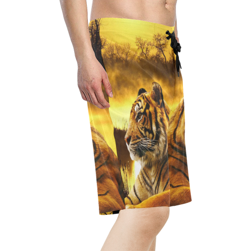 Tiger and Sunset Men's All Over Print Board Shorts (Model L16)