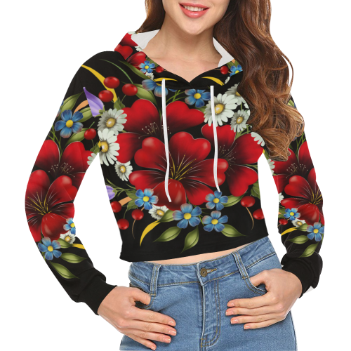 Bouquet Of Flowers All Over Print Crop Hoodie for Women (Model H22)