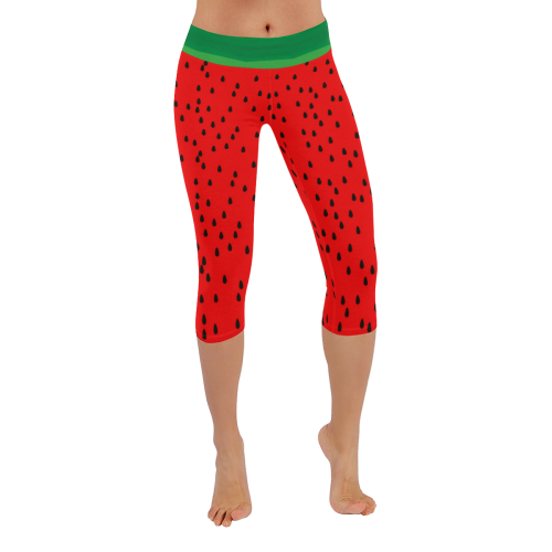 Watermelon Women's Low Rise Capri Leggings (Invisible Stitch) (Model L08)