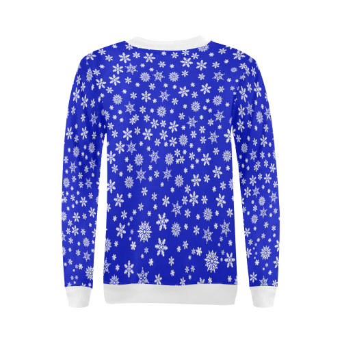 Christmas White Snowflakes on Blue All Over Print Crewneck Sweatshirt for Women (Model H18)