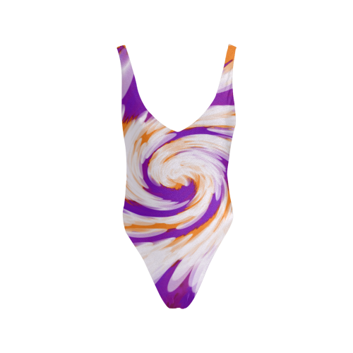 Purple Orange Tie Dye Swirl Abstract Sexy Low Back One-Piece Swimsuit (Model S09)