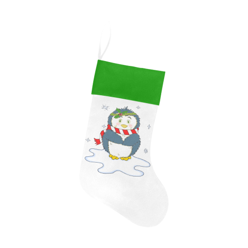Adorable Christmas Penguin White/Green Christmas Stocking