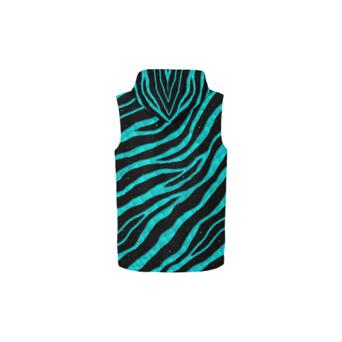 Ripped SpaceTime Stripes - Cyan All Over Print Sleeveless Zip Up Hoodie for Kid (Model H16)