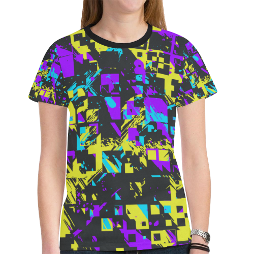 Purple yelllow squares New All Over Print T-shirt for Women (Model T45)