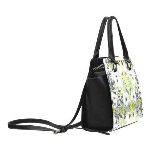 Floral Green Rivet Shoulder Handbag (Model 1645)