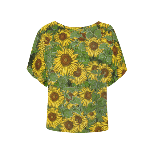 Sunflower Field Women's Batwing-Sleeved Blouse T shirt (Model T44)