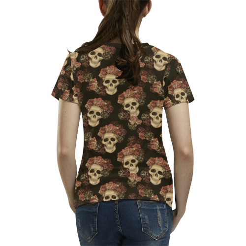 Skull and Rose Pattern All Over Print T-shirt for Women/Large Size (USA Size) (Model T40)